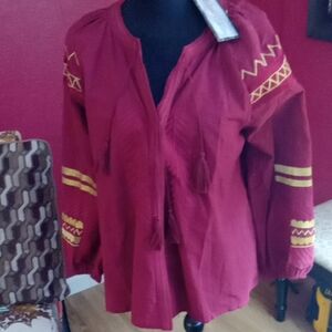 Elegant Burgundy Blouse with Yellow Details